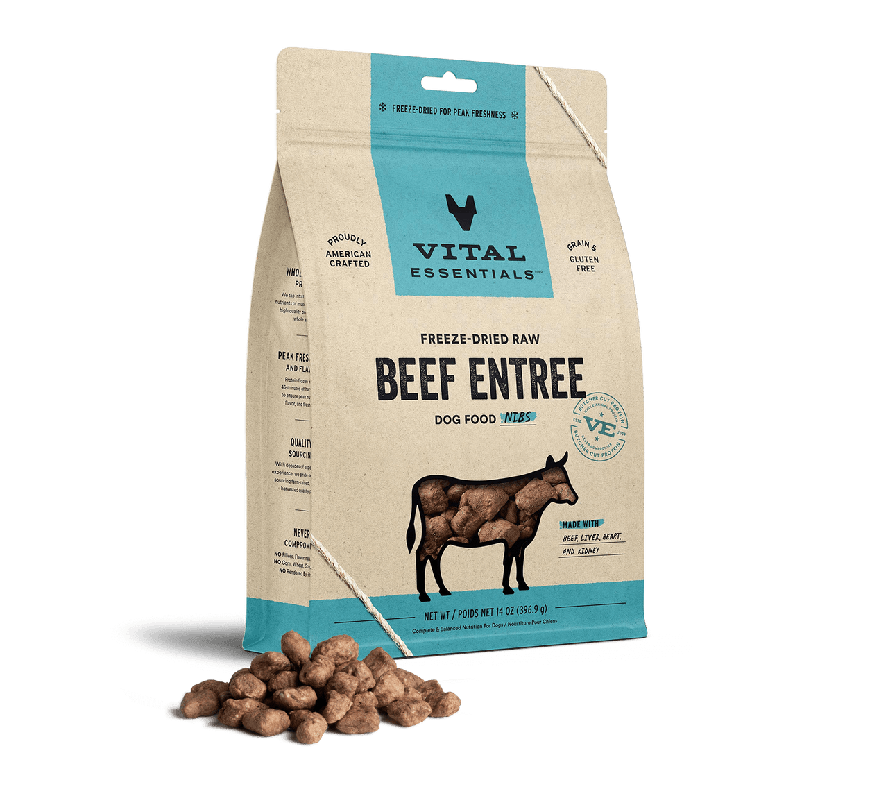 Vital Essentials Freeze-Dried Raw Entree Dog Food Nibs Beef 14oz by Pet Food Warehouse