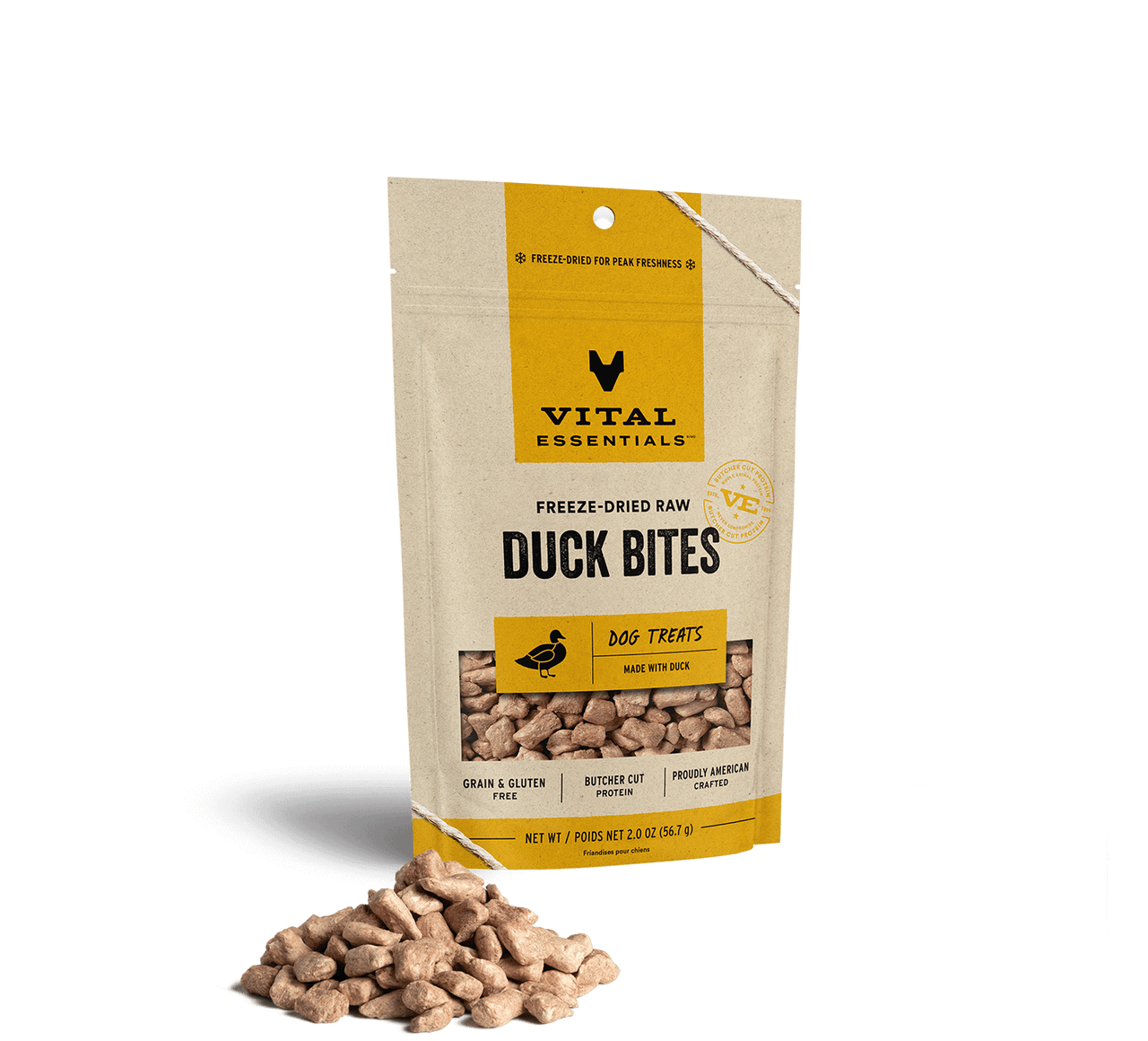 Vital Essentials Freeze-Dried Dog Treats Duck Bites 2oz by Pet Food Warehouse