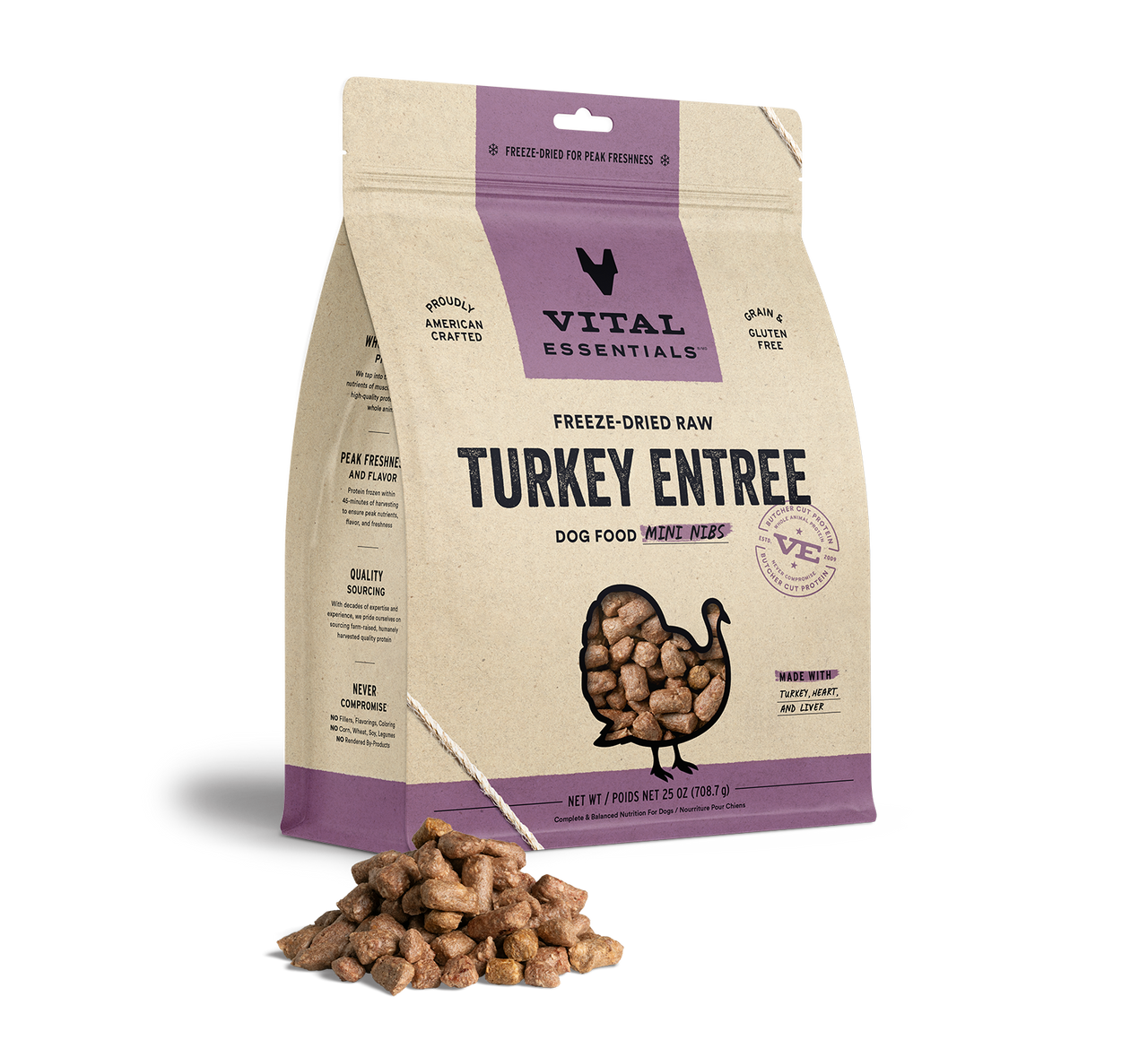 Vital Essentials Freeze-Dried Raw Entree Dog Food Mini Nibs Turkey 25oz by Pet Food Warehouse