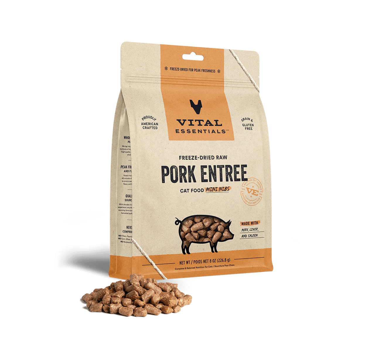 Vital Essentials Freeze-Dried Cat Food Mini Nibs Pork 8oz by Pet Food Warehouse