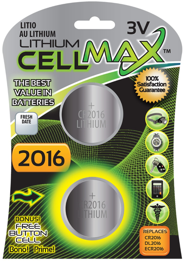 Cellmax 2 pack Battery CR2016 for Spotlit by Pet Food Warehouse