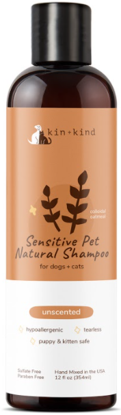 Kin+Kind Sensitive Pet Hypoallergenic Tearless Oatmeal Dog Cat Shampoo 12oz by Pet Food Warehouse