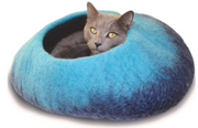 Dharma Dog Karma Cat Wool Pet Cave Ombre Navy & Turquoise Cat Bed by Pet Food Warehouse
