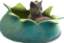 Dharma Dog Karma Cat Wool 20" Petal Basket Aqua & Green Cat Bed by Pet Food Warehouse