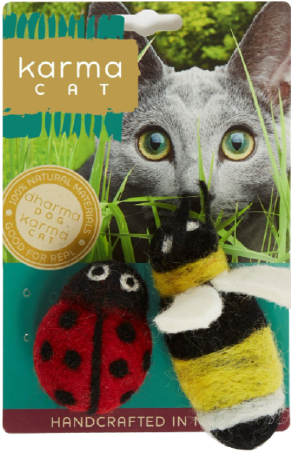 Dharma Dog Karma Cat Wool Ladybug & Bee 2 Pack Cat Toy by Pet Food Warehouse
