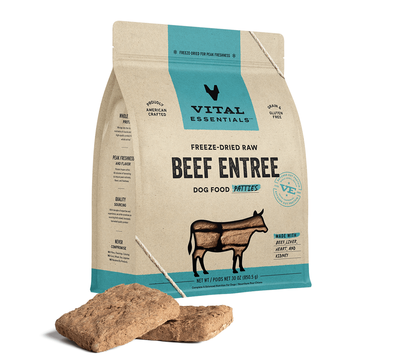 Vital Essentials Freeze-Dried Raw Entree Dog Food Patties Beef 30oz by Pet Food Warehouse