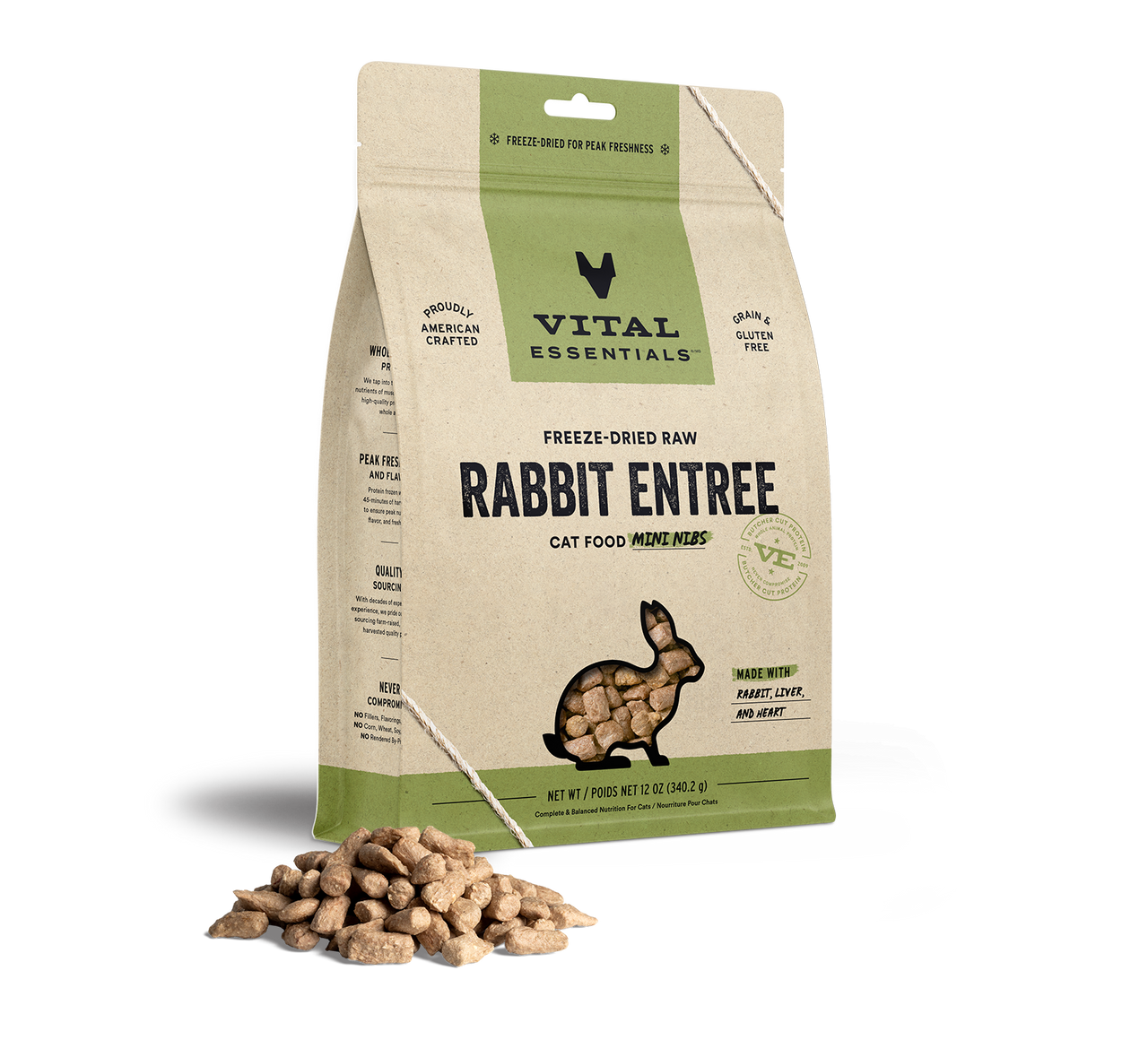 Vital Essentials Freeze-Dried Cat Food Mini Nibs Rabbit 12oz by Pet Food Warehouse