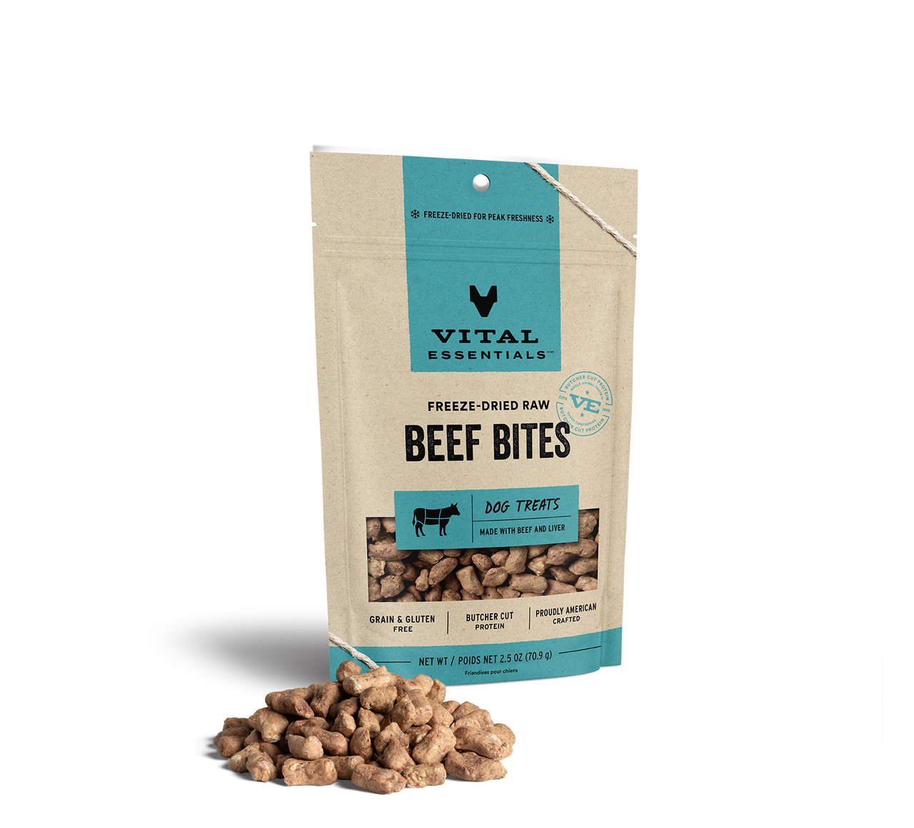 Vital Essentials Freeze-Dried Dog Treats Beef Bites 2.5oz by Pet Food Warehouse