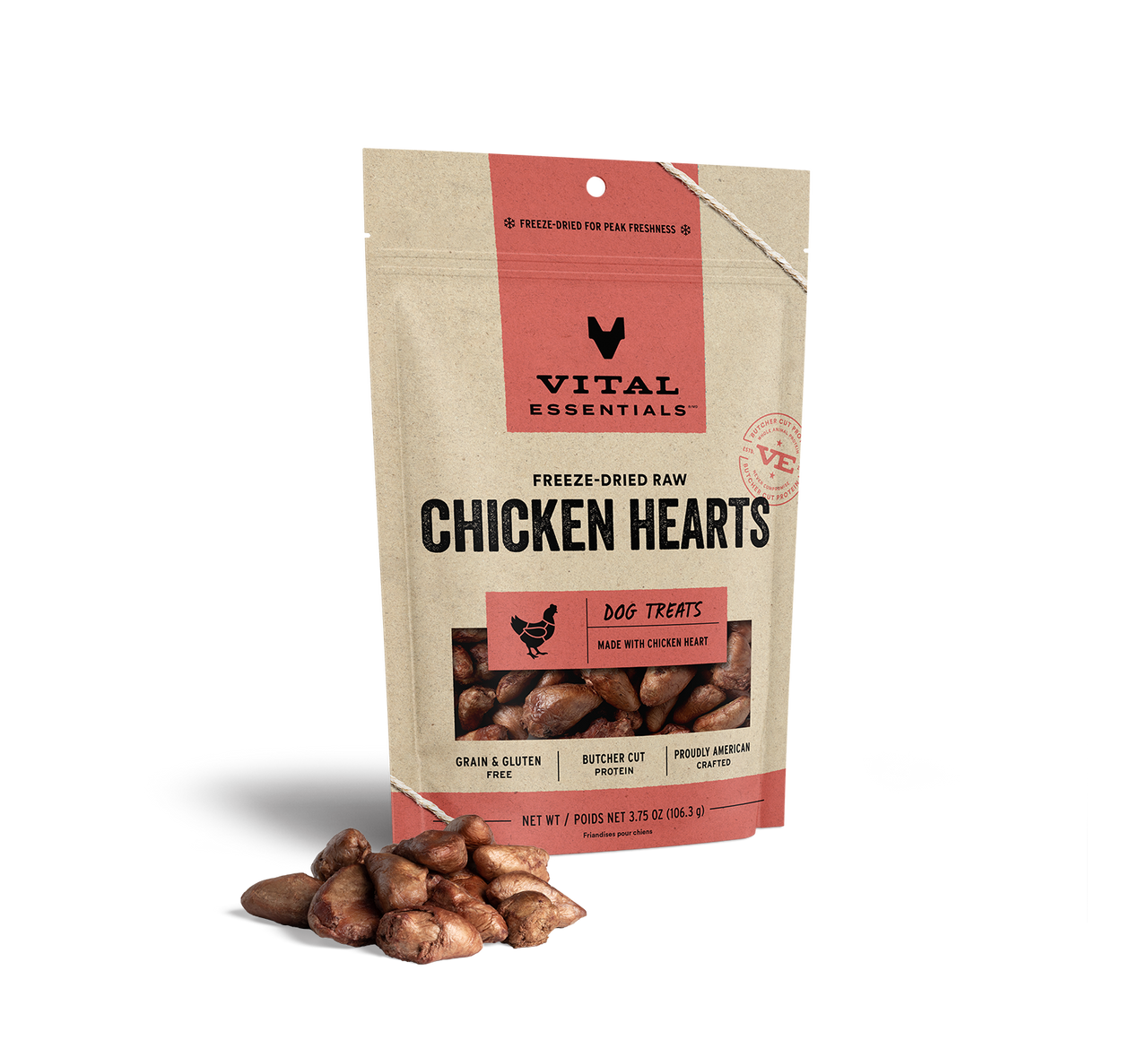 Vital Essentials Freeze-Dried Dog Treats Chicken Hearts 3.75oz by Pet Food Warehouse