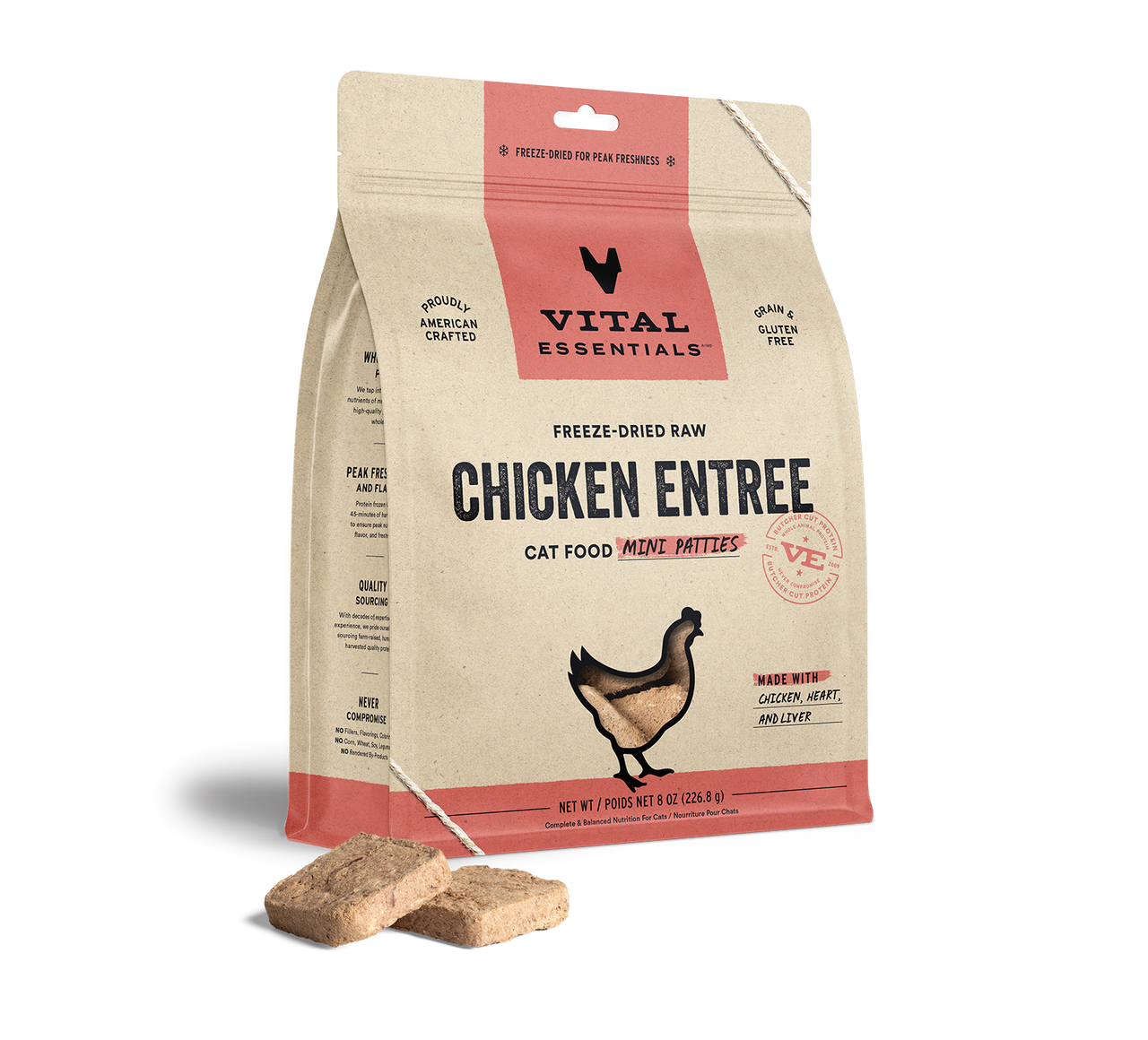 Vital Essentials Freeze-Dried Cat Food Mini Patties Chicken 8oz by Pet Food Warehouse