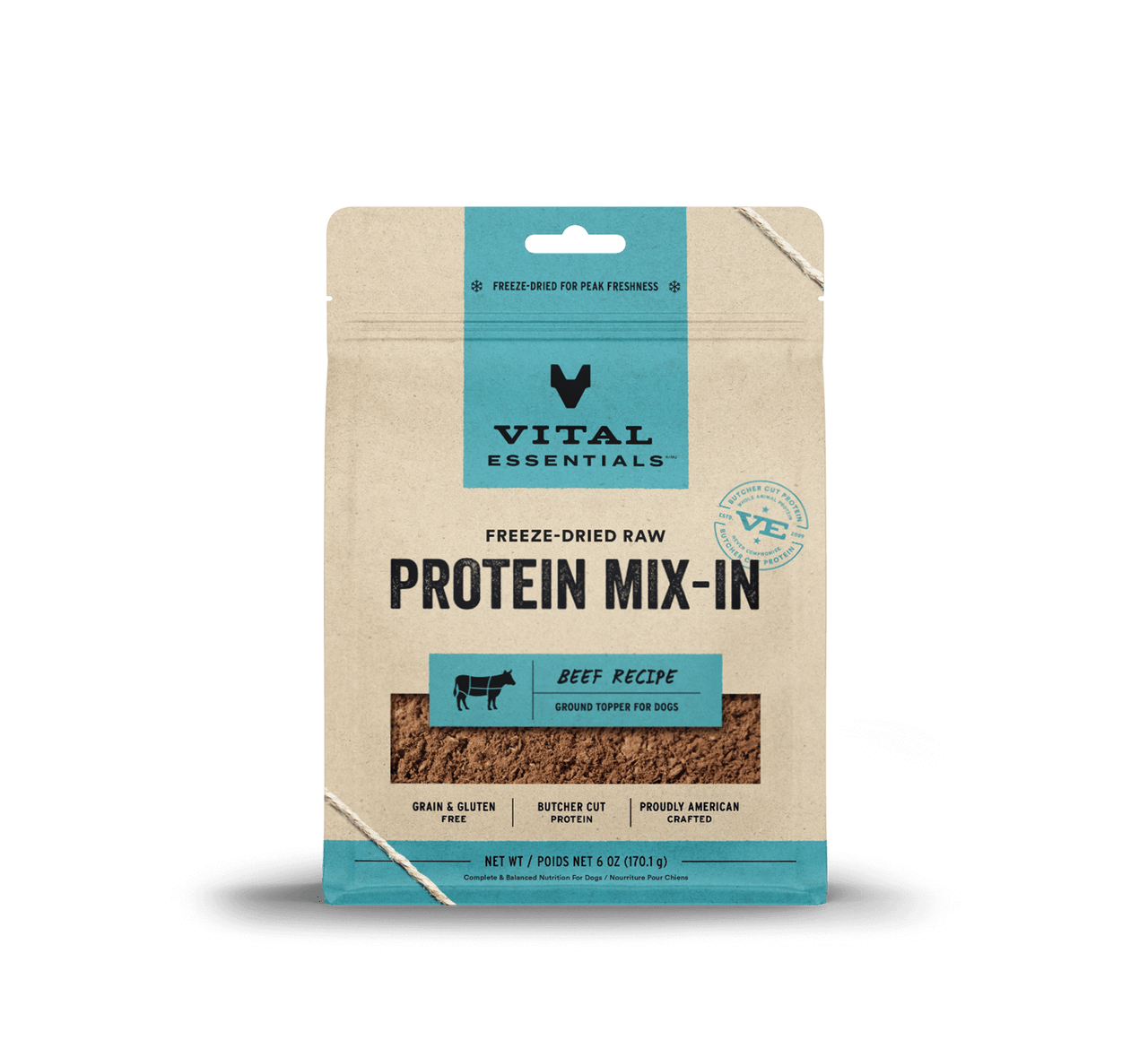 Vital Essentials Raw Protein Mix-In Beef Recipe Ground Topper for Dogs 6oz by Pet Food Warehouse