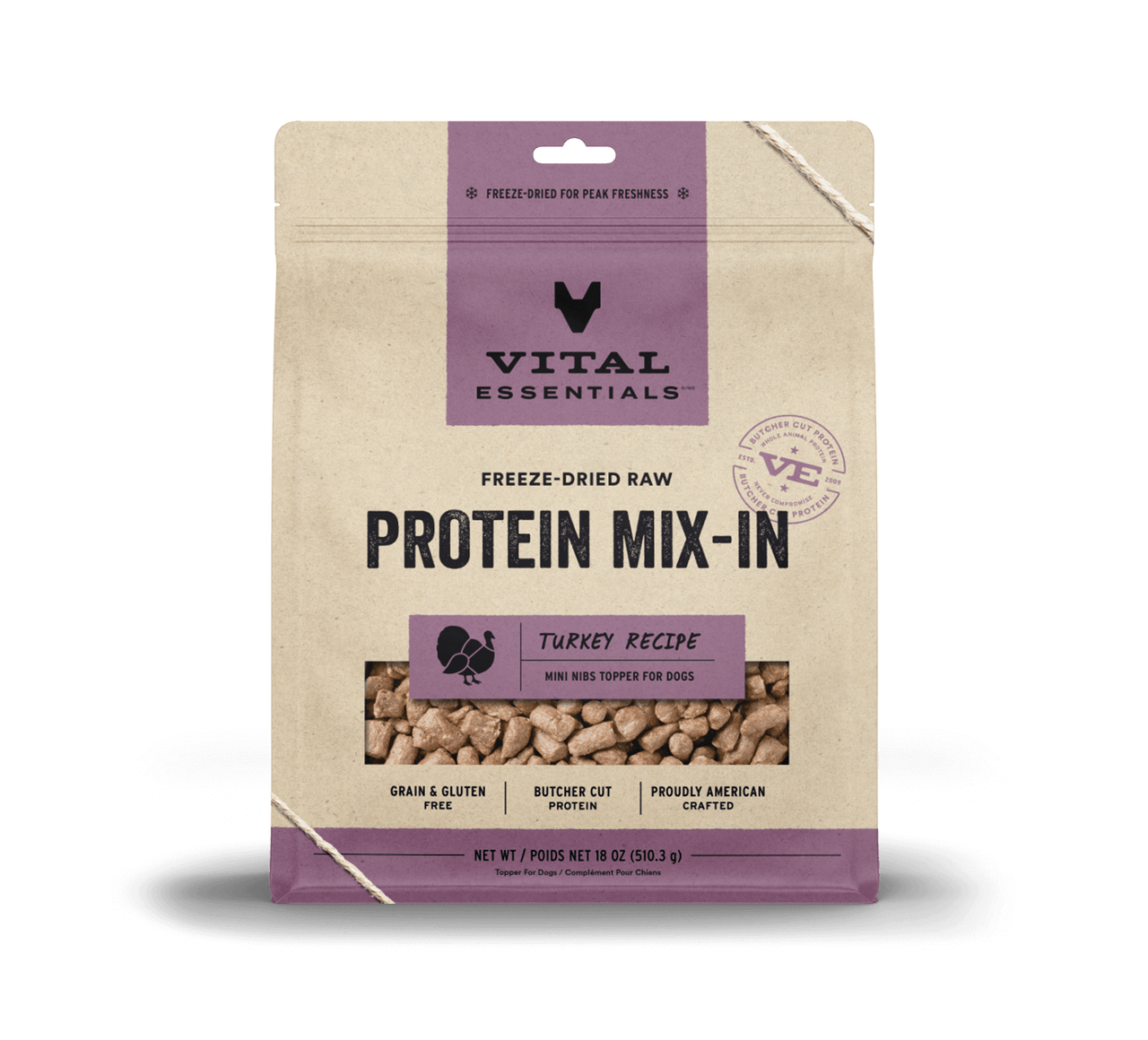 Vital Essentials Raw Protein Mix-In Turkey Recipe Mini Nibs Topper for Dogs 18oz by Pet Food Warehouse