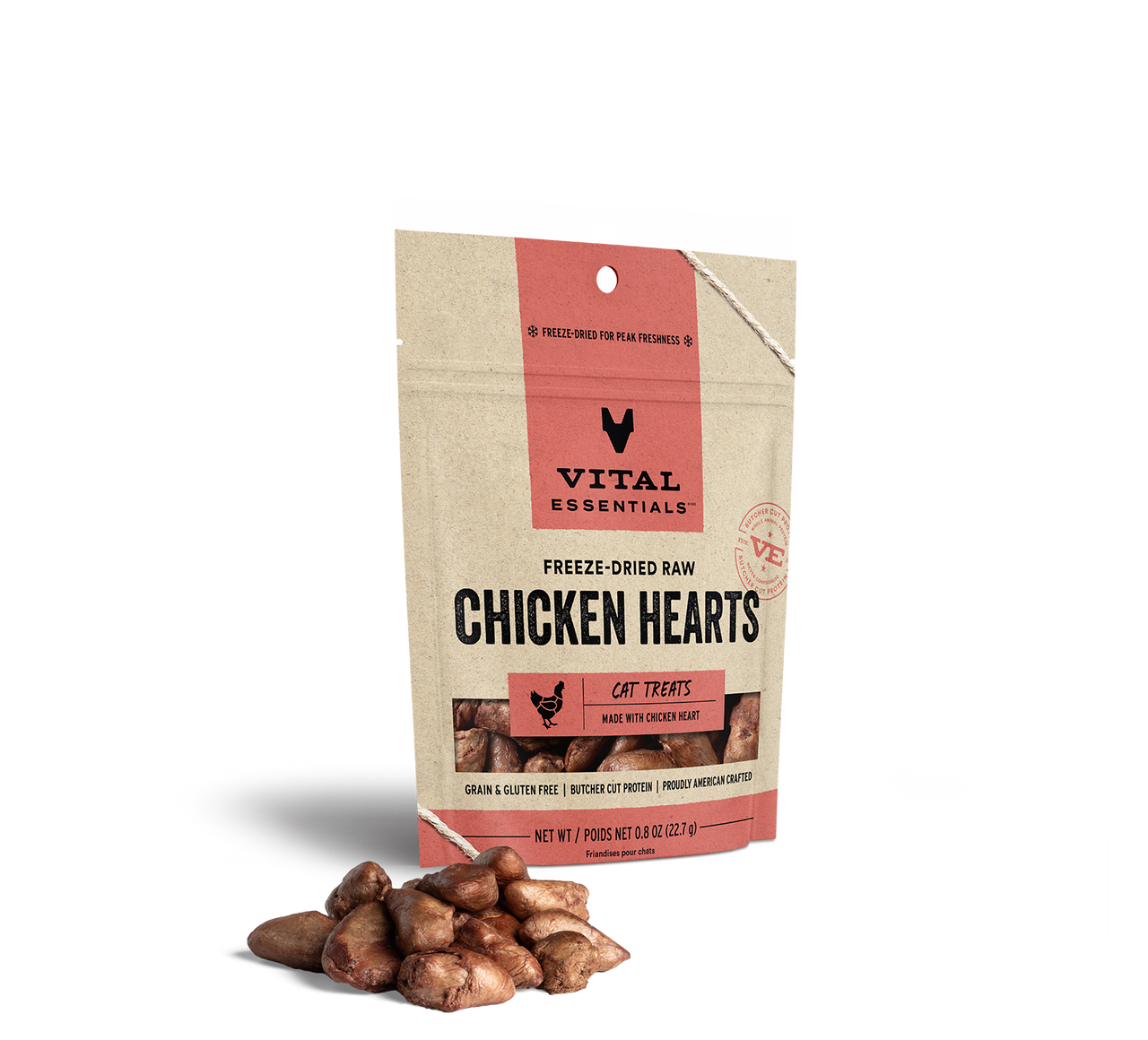Vital Essentials Freeze-Dried Cat Treat Chicken Hearts .8oz by Pet Food Warehouse