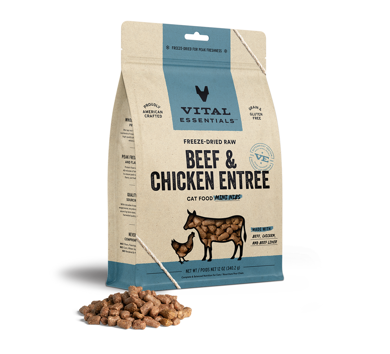 Vital Essentials Freeze-Dried Cat Food Mini Nibs Beef & Chicken 12oz by Pet Food Warehouse