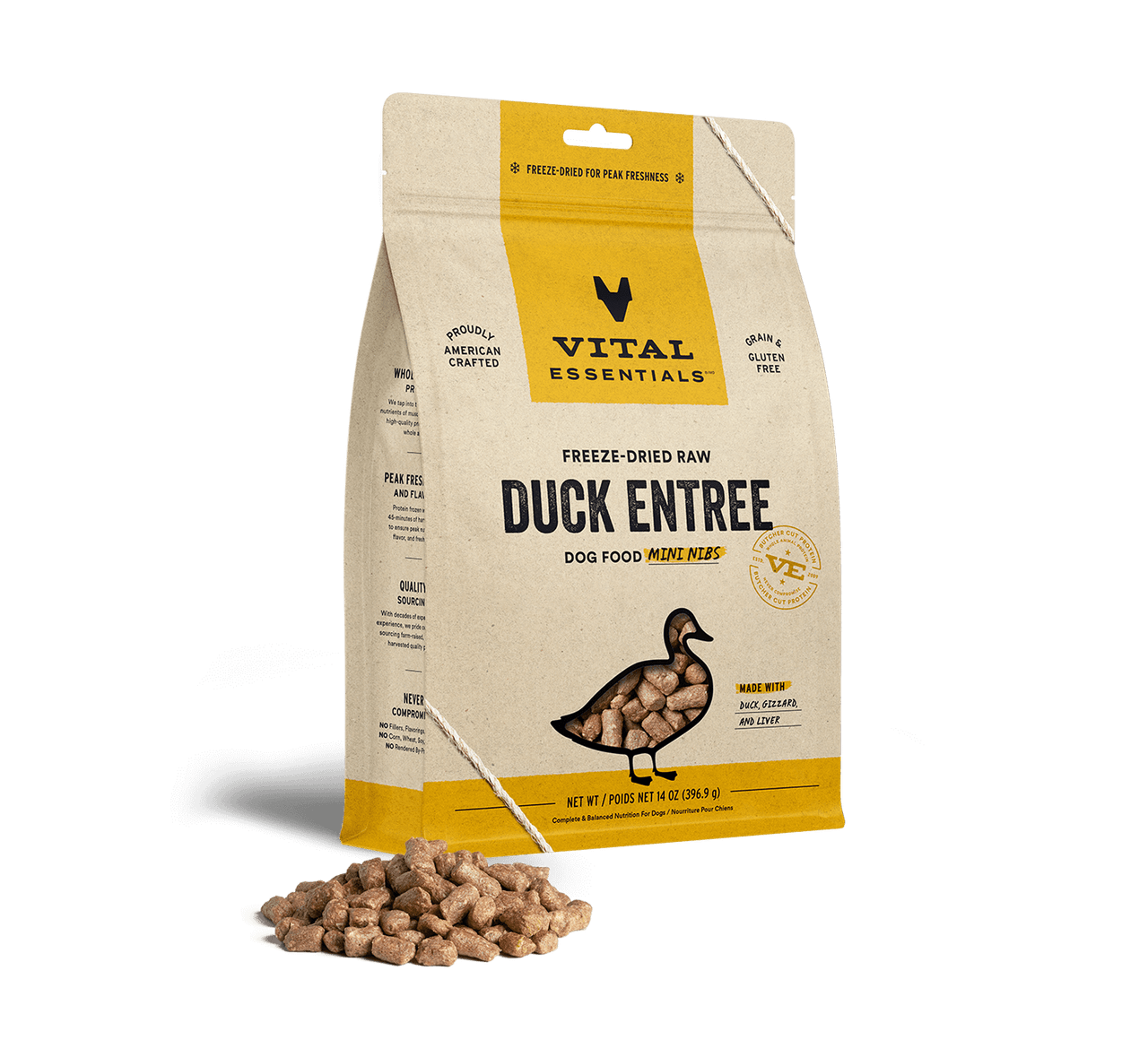 Vital Essentials Freeze-Dried Raw Entree Dog Food Mini Nibs Duck 14oz by Pet Food Warehouse