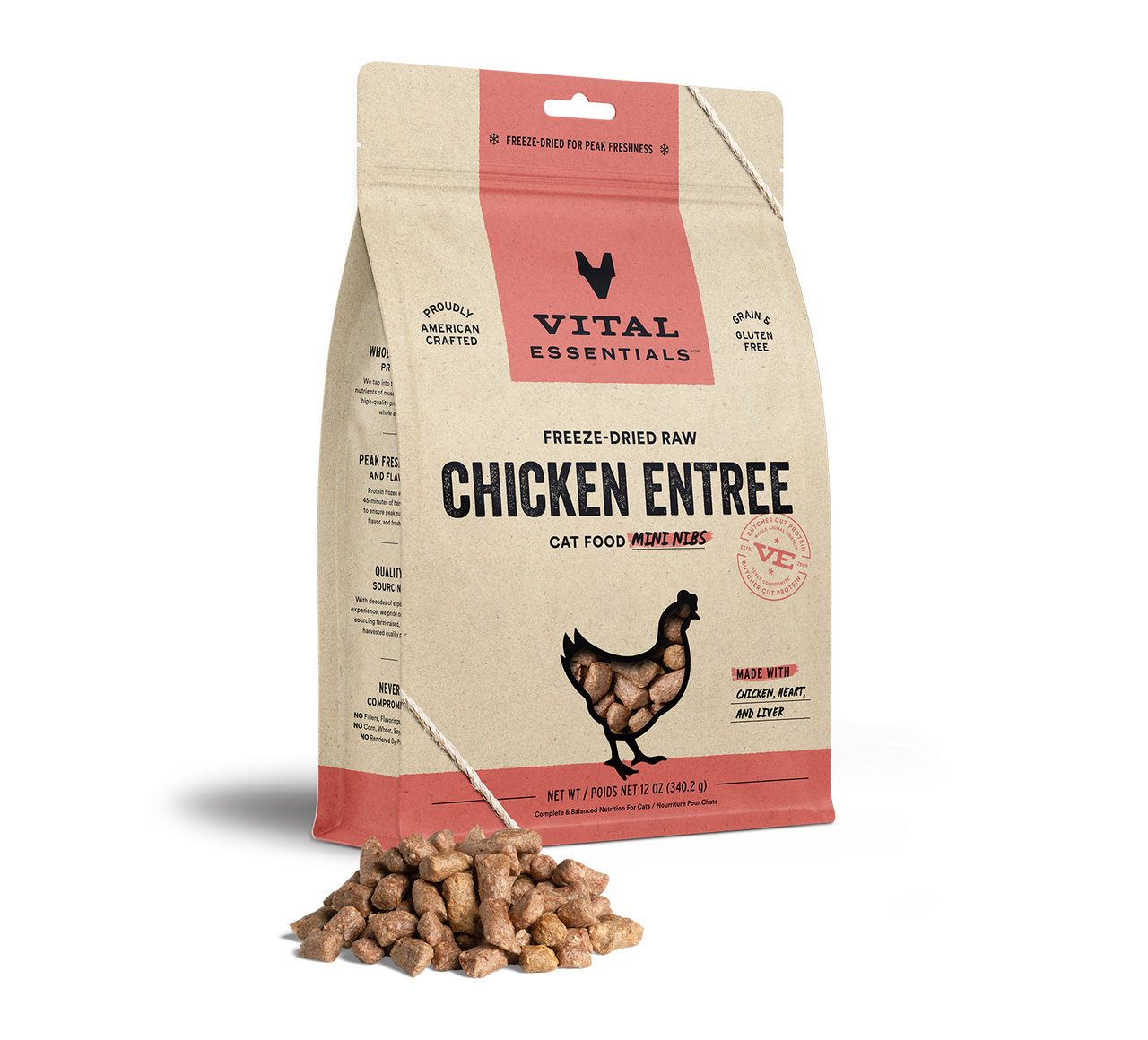 Vital Essentials Freeze-Dried Cat Food Mini Nibs Chicken 12oz by Pet Food Warehouse
