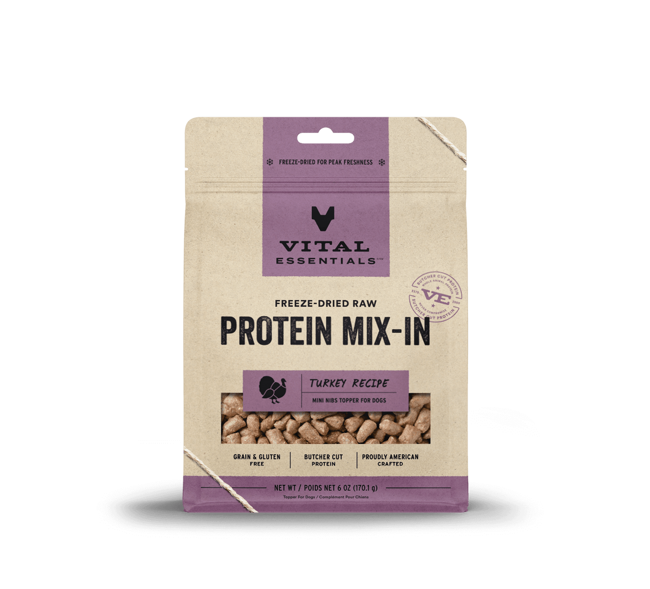 Vital Essentials Raw Protein Mix-In Turkey Recipe Mini Nibs Topper for Dogs 6oz by Pet Food Warehouse