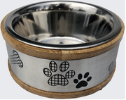 Indipets Wooden Ring Bowl with Paw Prints 16oz by Pet Food Warehouse