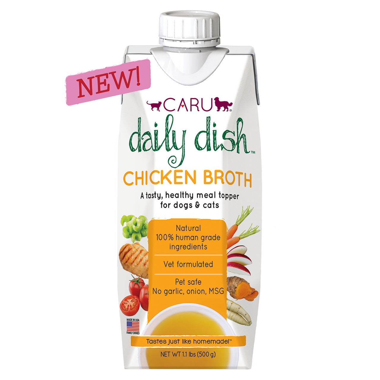 CARU Daily Dish Chicken Broth for Dogs & Cats 1.1lb by Pet Food Warehouse