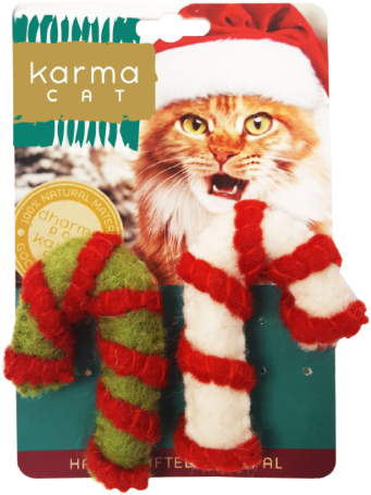 Dharma Dog Karma Cat Wool Candy Cane 2 Pack by Pet Food Warehouse