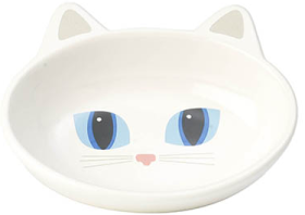 Petrageous 5.5" White Oval Frisky Kitty Dish by Pet Food Warehouse