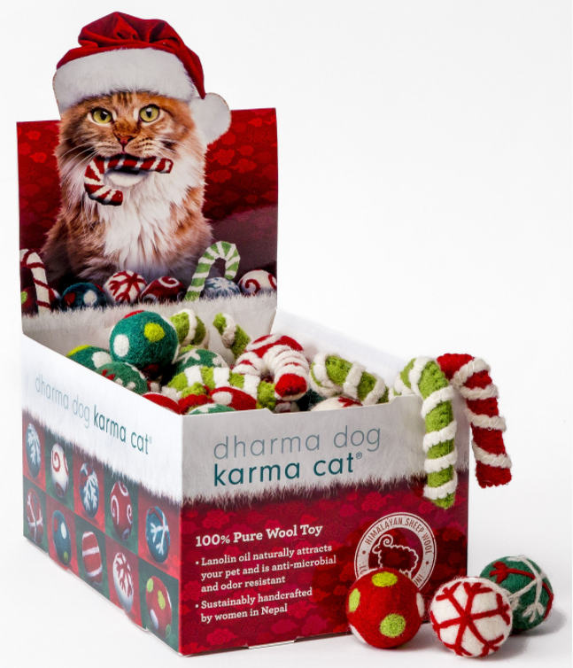 Dharma Dog Karma Cat Wool Christmas Holiday Cat Toy Red & Green Assorted by Pet Food Warehouse