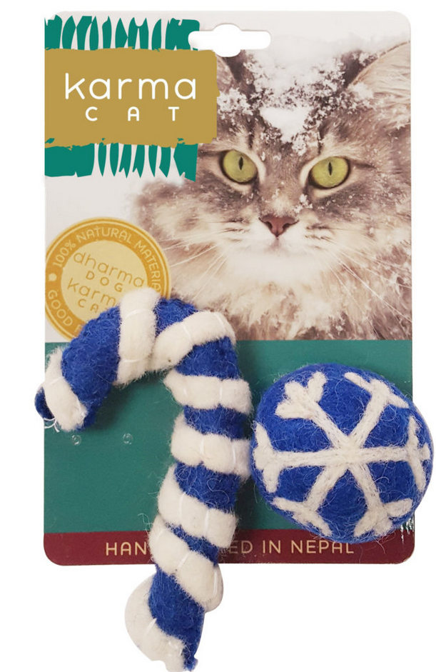 Dharma Dog Karma Cat Wool Candy Cane Holiday Ball Pack by Pet Food Warehouse