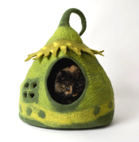 Dharma Dog Karma Cat Wool Pet Cave Fairy House Green Cat Bed by Pet Food Warehouse