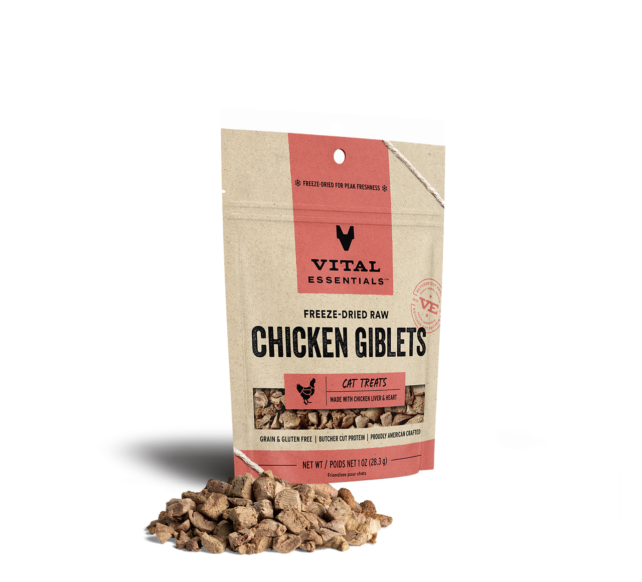 Vital Essentials Freeze-Dried Cat Treat Chicken Giblets 1oz by Pet Food Warehouse