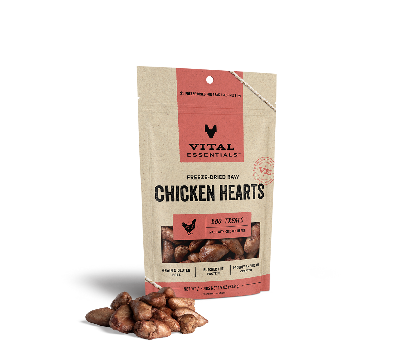 Vital Essentials Freeze-Dried Dog Treats Chicken Hearts 1.9oz by Pet Food Warehouse