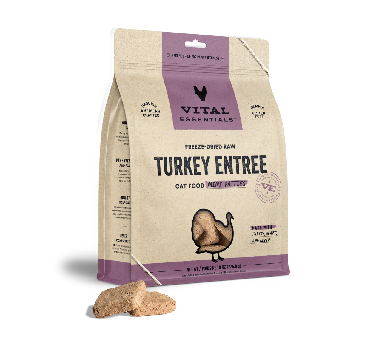 Vital Essentials Freeze-Dried Cat Food Mini Patties Turkey 8oz by Pet Food Warehouse