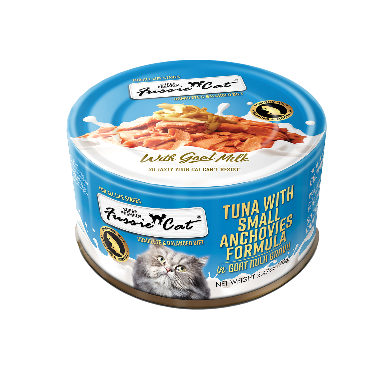Fussie Cat Premium Tuna w/Small Anchovies in Goats Milk 2.47oz by Pet Food Warehouse