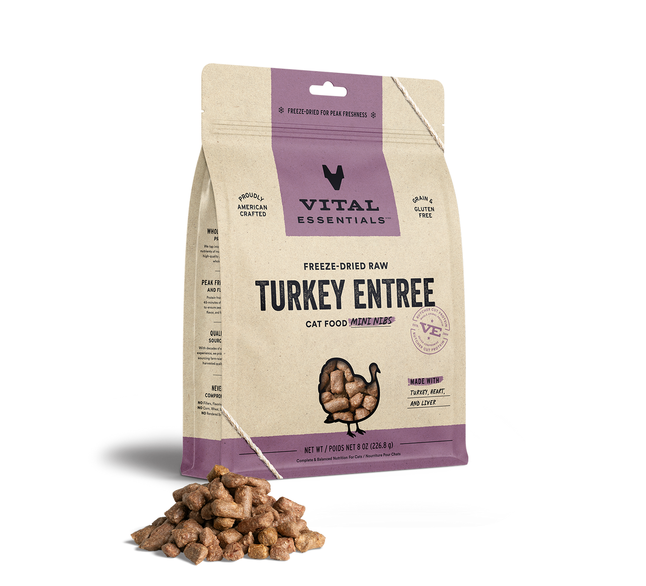 Vital Essentials Freeze-Dried Cat Food Mini Nibs Turkey 8oz by Pet Food Warehouse