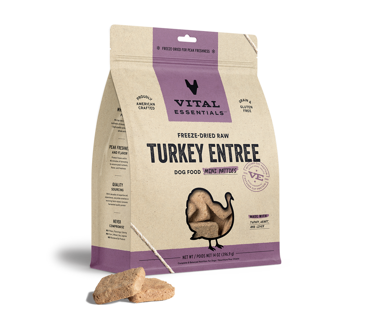 Vital Essentials Freeze-Dried Raw Entree Dog Food Mini Patties Turkey 14oz by Pet Food Warehouse