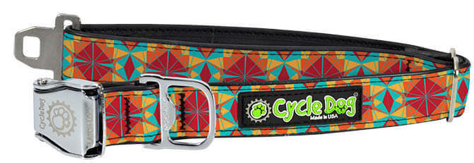 Cycle Dog FattyWidth 1.5" Collar Red Orange Kaleidoscope Large by Pet Food Warehouse