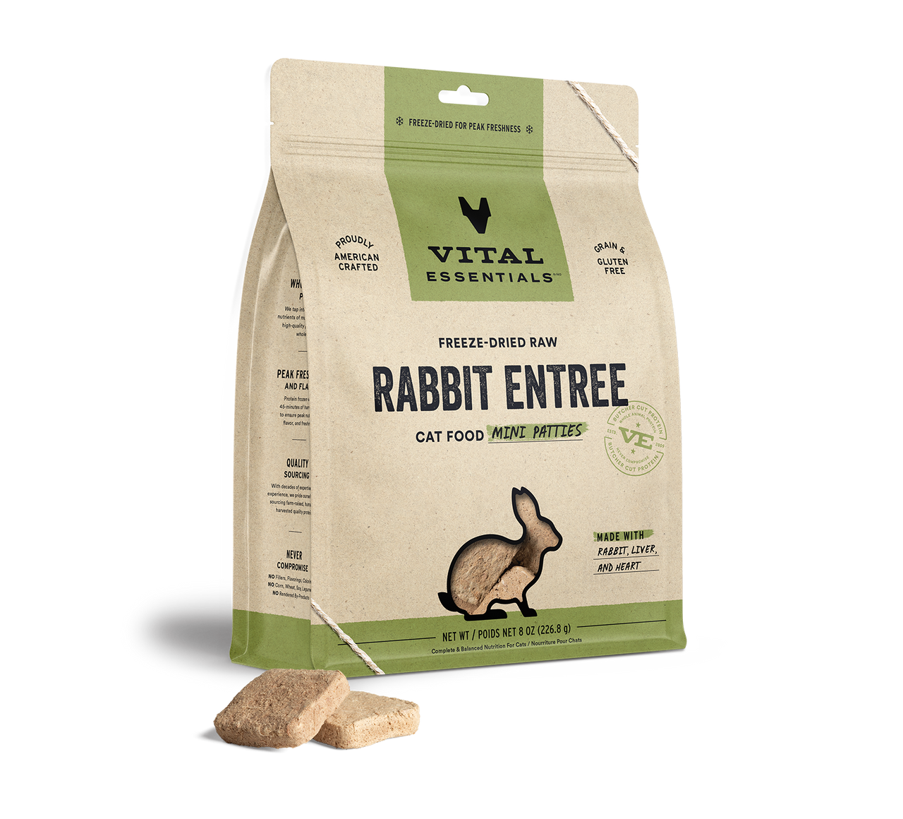 Vital Essentials Freeze-Dried Cat Food Mini Patties Rabbit 8oz by Pet Food Warehouse
