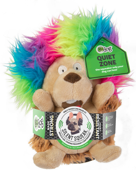 goDog Silent Squeak Crazy Hairs Hedgehog Large by Pet Food Warehouse