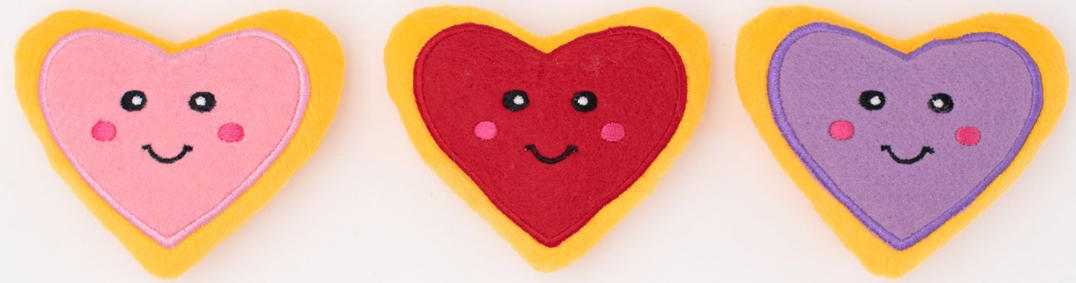 Zippy Paws Valentine's Miniz Heart Cookies 3-Pack by Pet Food Warehouse