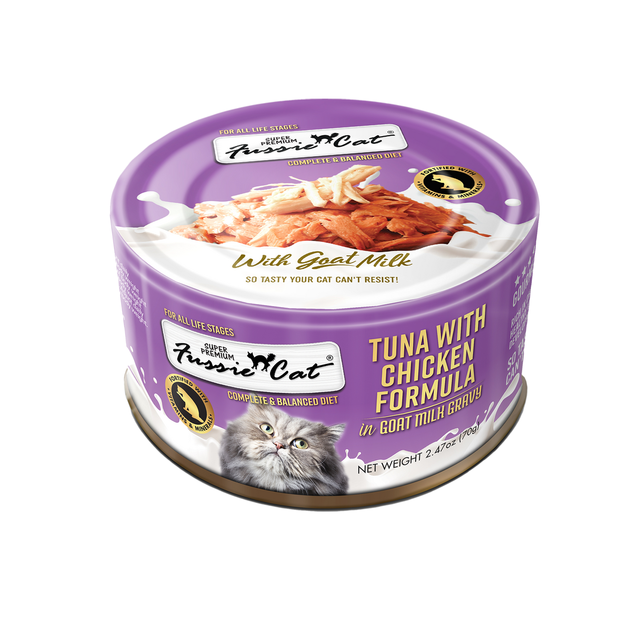 Fussie Cat Premium Tuna w/Chicken in Goats Milk 2.47oz by Pet Food Warehouse