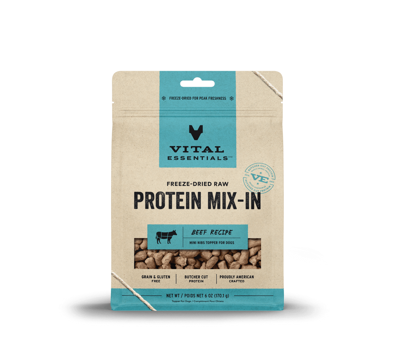 Vital Essentials Raw Protein Mix-In Beef Recipe Mini Nibs Topper for Dogs 6oz by Pet Food Warehouse