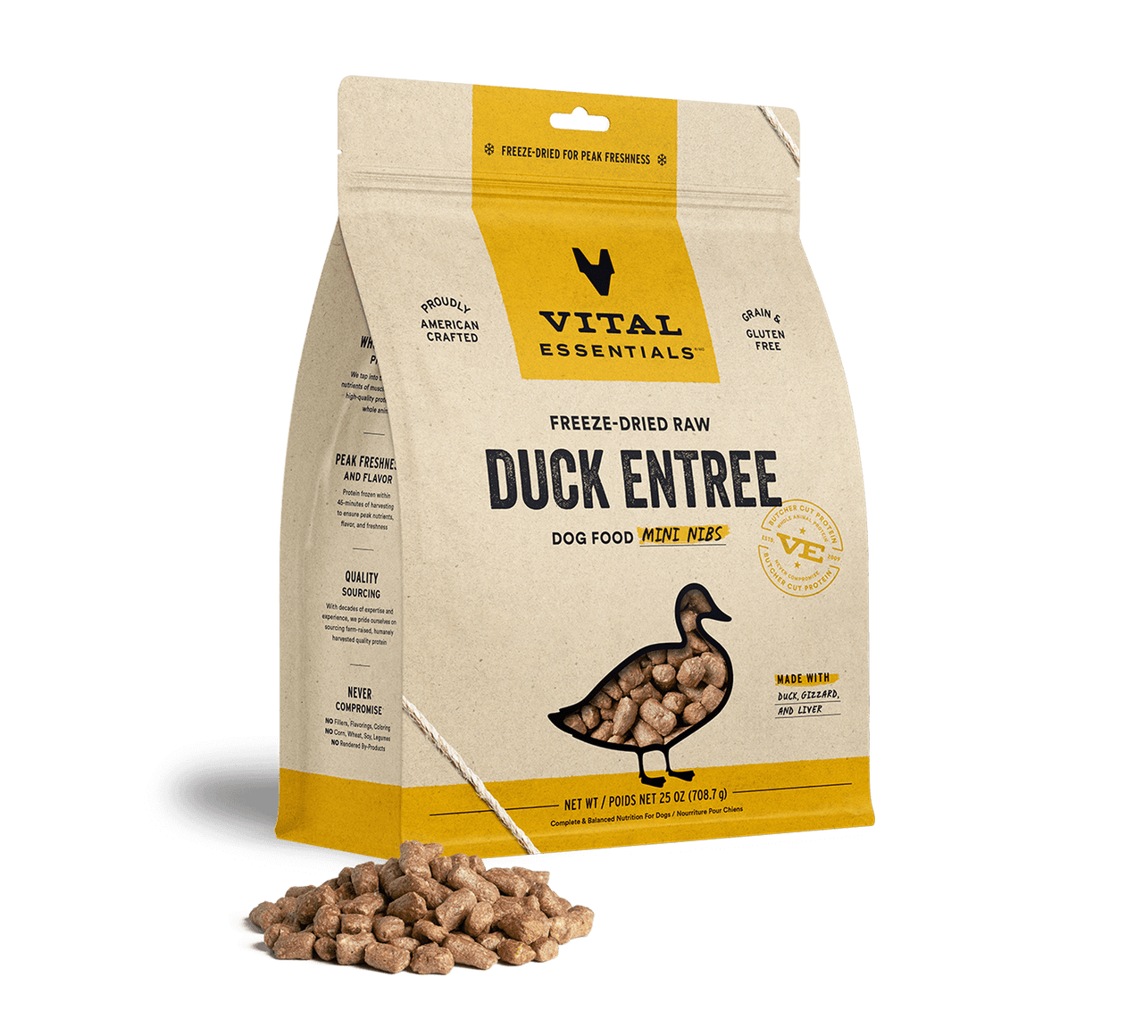 Vital Essentials Freeze-Dried Raw Entree Dog Food Mini Nibs Duck 25oz by Pet Food Warehouse