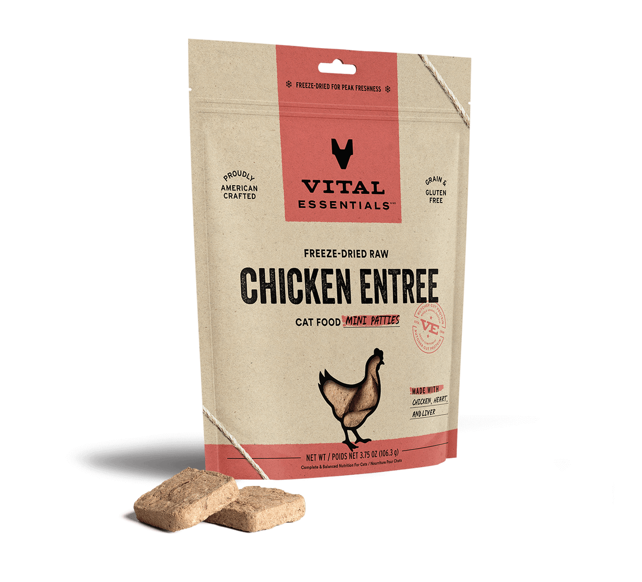 Vital Essentials Freeze-Dried Cat Food Mini Patties Chicken 3.75oz by Pet Food Warehouse