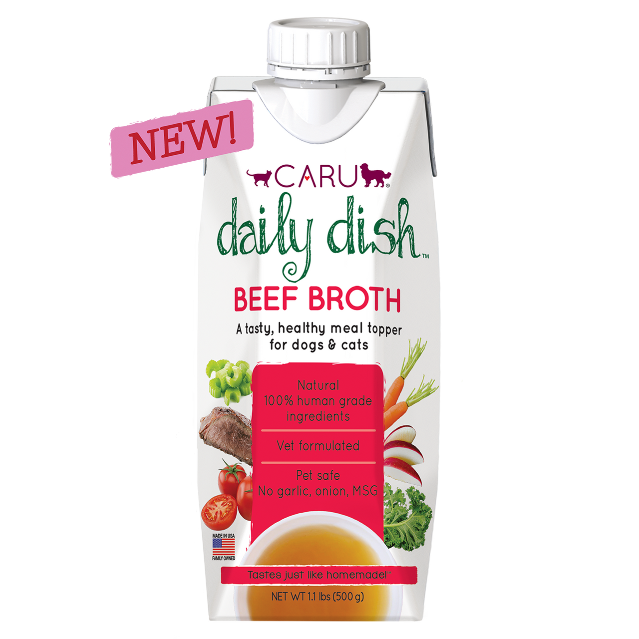 CARU Daily Dish Beef Broth for Dogs & Cats 1.1lb by Pet Food Warehouse