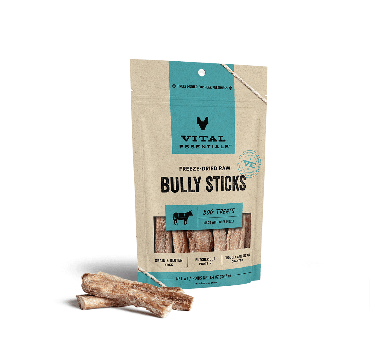 Vital Essentials Freeze-Dried Dog Treats Bully Sticks 1.4oz by Pet Food Warehouse