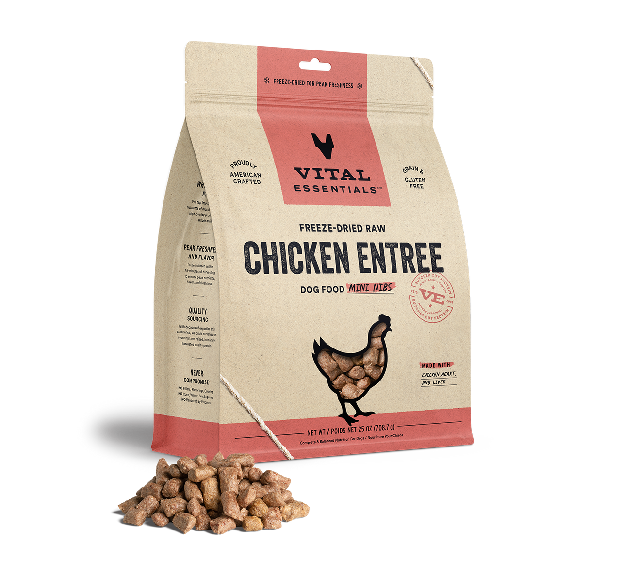 Vital Essentials Freeze-Dried Raw Entree Dog Food Mini Nibs Chicken 25oz by Pet Food Warehouse