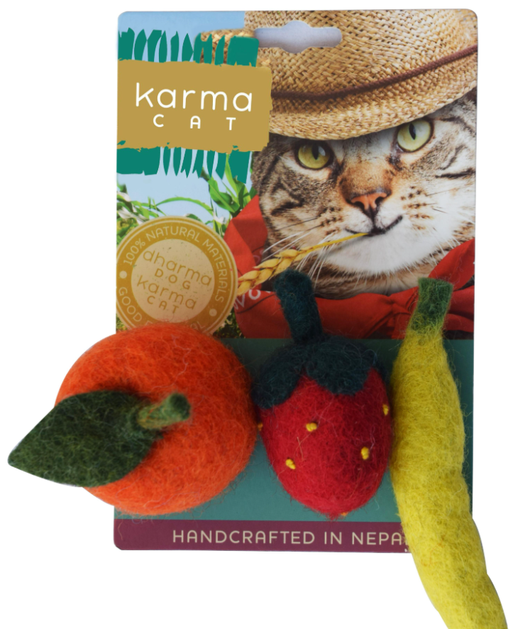 Dharma Dog Karma Cat Wool Fruits 3 Pack Cat Toy by Pet Food Warehouse