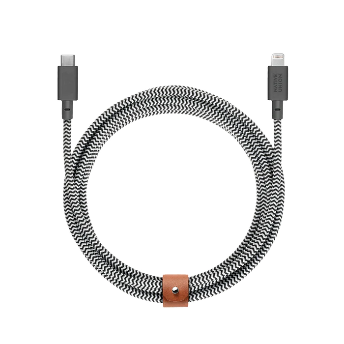 Native Union Belt Cable Ultra Strength USB-C to Lightning Cable 3 Meter - Zebra by Small Dog Electronics