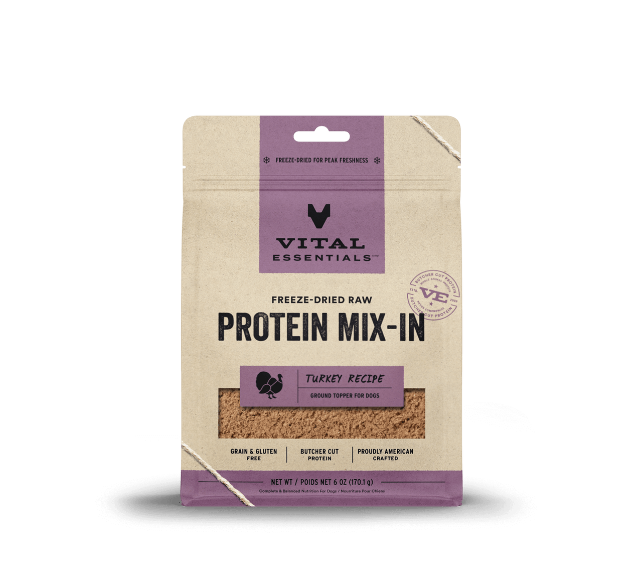 Vital Essentials Raw Protein Mix-In Turkey Recipe Ground Topper for Dogs 6oz by Pet Food Warehouse