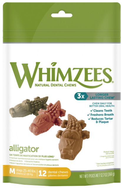Whimzees Medium Alligator Dental Chew 12oz by Pet Food Warehouse
