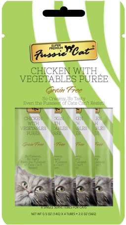 4pk Fussie Cat Chicken & Vegetables Puree Cat Treat .5oz by Pet Food Warehouse